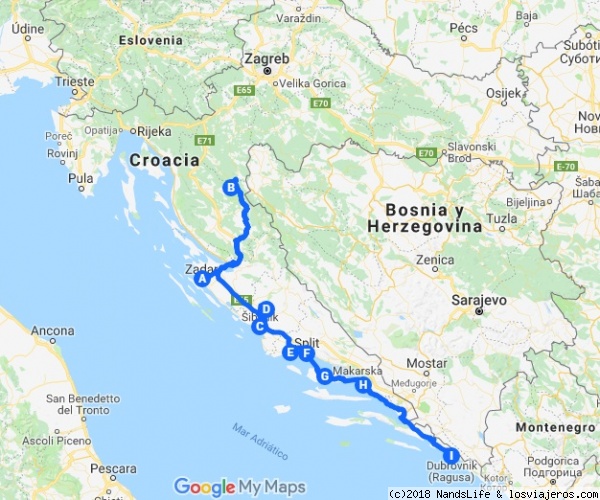 Mapa del viaje
Nuestro itinerario por Croacia. Ruta en coche desde Zadar hasta Dubrovnik.

