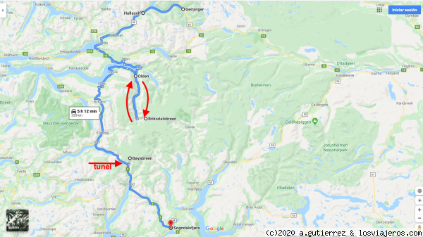Recorrido de Geirager a Sogndal
Mapa del recorrido de Geiranger a Sogndal
