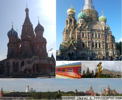 Principales atractivos turísticos
Catedral de San Basilio, Catedral de la Sangre derramada de Cristo, Flecha Roja, Universidad de Moscú, Peterhof panorámica del Kremlin
