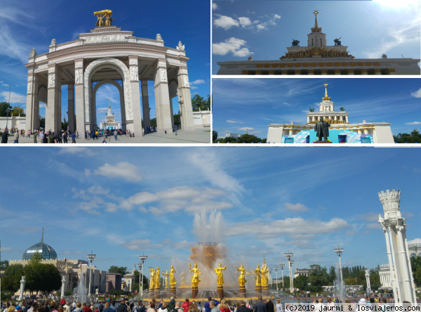 Parque VDNHK: arco de entrada, estatua y pabellon de los pueblos, fuente principal
Parque VDNHK
