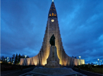 Iglesia Hallgrimskirkja y monumento a Leif Eriksson
Iglesia, Hallgrimskirkja, Leif, Eriksson, monumento, vista, nocturna