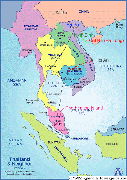 Mapa de nuestra ruta
Bangkok- Ha Noi- Sa Pa-Ha Long-Ninh Binh-Hoi An-Siem Reap-Kuala Lumpur-Perhentian-Kuala Lumpur
