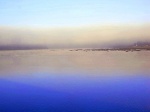 Salto landscape of Uruguay river under the fog,