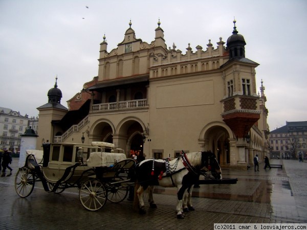 lonja de los paños
vista lateral de la lonja de los paños ubicada en la plaza del mercado de Cracovia, en la cuál suele haber hermosos coches de caballos
