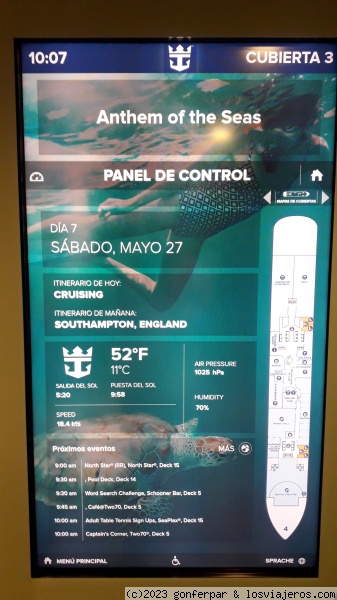 PANTALLA TACTIL CON INFORMACION - CRUCERO ANTHEM OF THE SEAS
PANTALLA DIGITAL QUE OFRECE DATOS DEL BARCO
